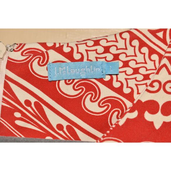 J. MCLAUGHLIN $198 Red Cream Sophia Dress 3/4 Sleeve Geometric Print Large - Picture 3 of 4